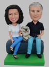 Custom Sitting Couple Anniversary Bobbleheads(with pet)