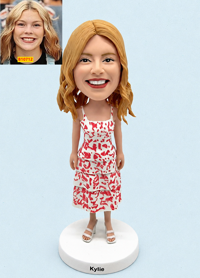 create your custom wedding cake toppers from photo Personalized Woman in Floral Dress Bobblehead create custom bobbleheads figurines from photo